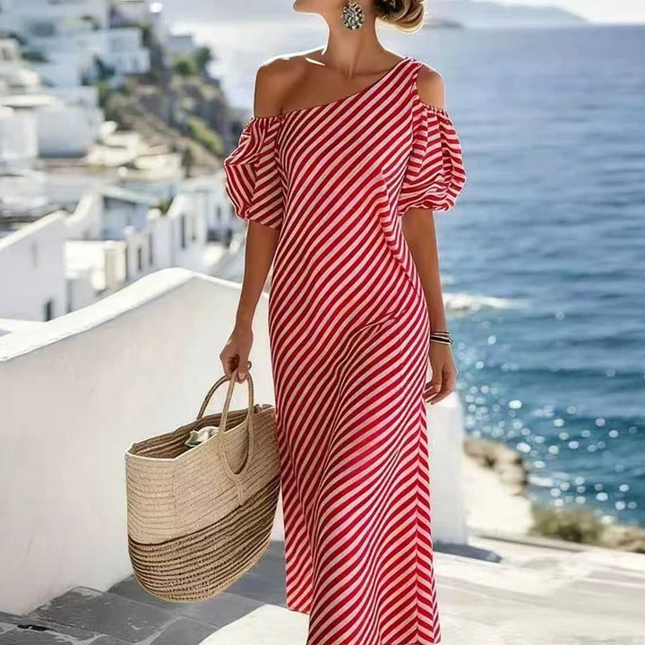 Freya Bohemian Striped One Shoulder Maxi Dress