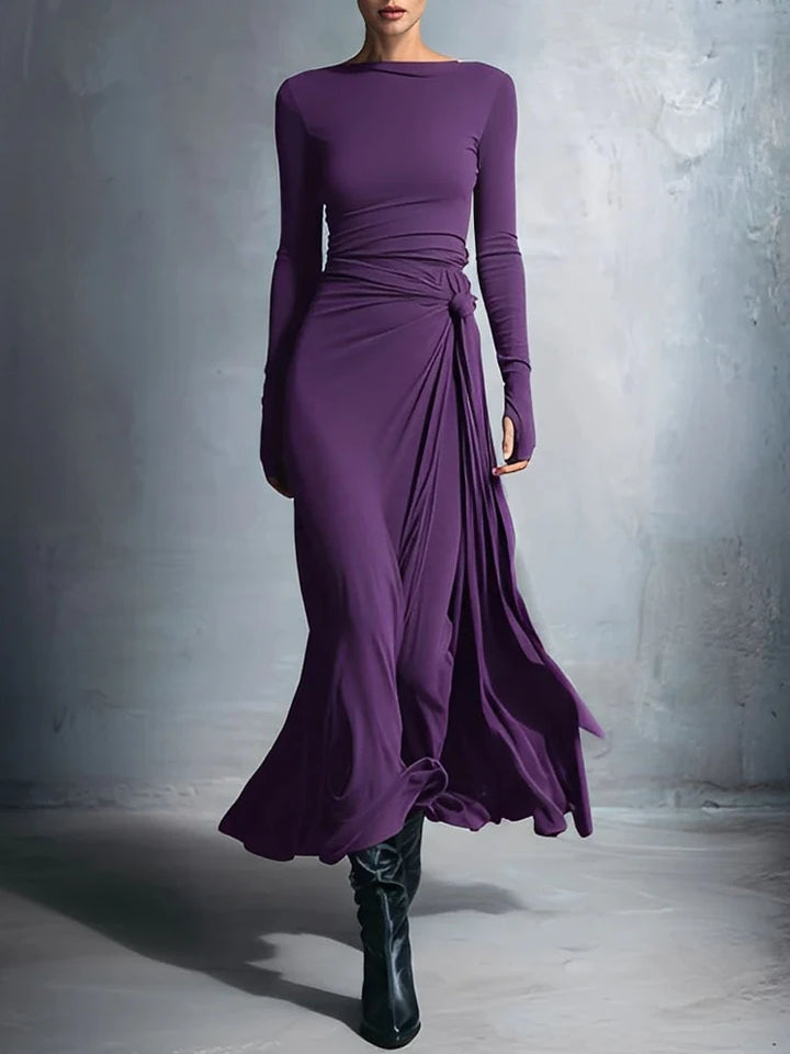 Purple twisted knot maxi dress front view