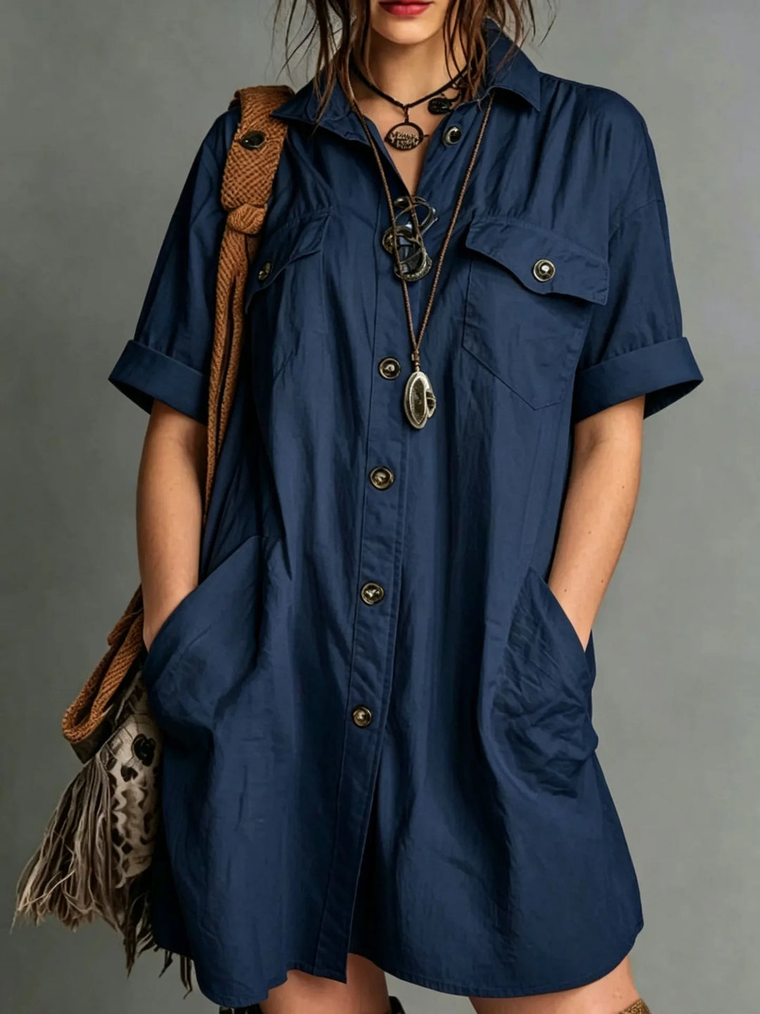 Alisha Button Mini Shirt Dress
