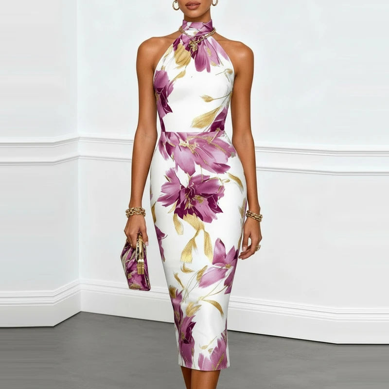 Soraya Printed Halter Wedding Guest Dress