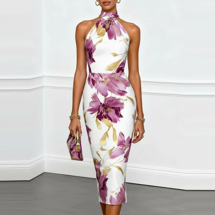 Soraya Printed Halter Wedding Guest Dress