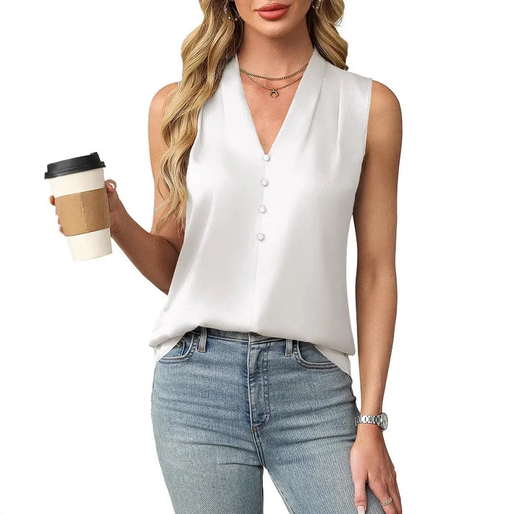 Lilianna Sleeveless Satin V Neck Blouse