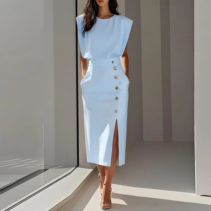 Paige Elegant Button Split Midi Dress