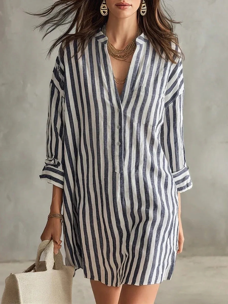 Adelaide Striped Mini Shirt Dress
