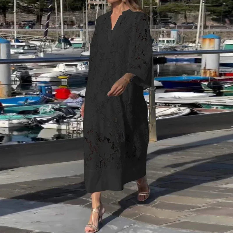 Beatrice Embroidered Eyelet V Neck Maxi Dress