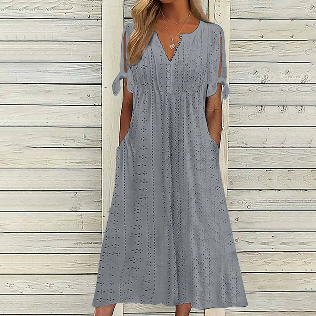 Bailey V Neck Eyelet Midi Dress