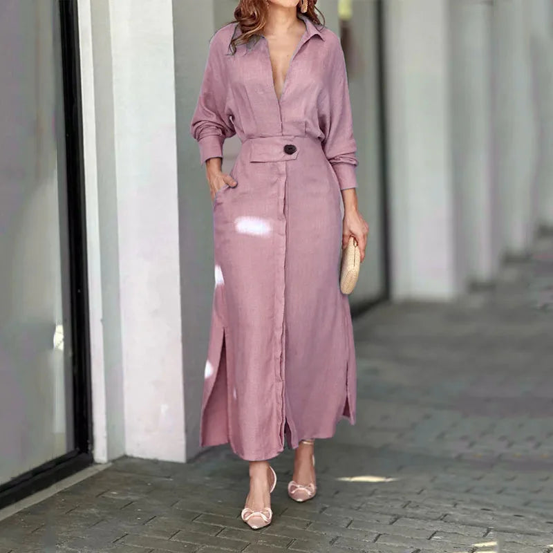 Evangeline V Neck Maxi Shirt Dress