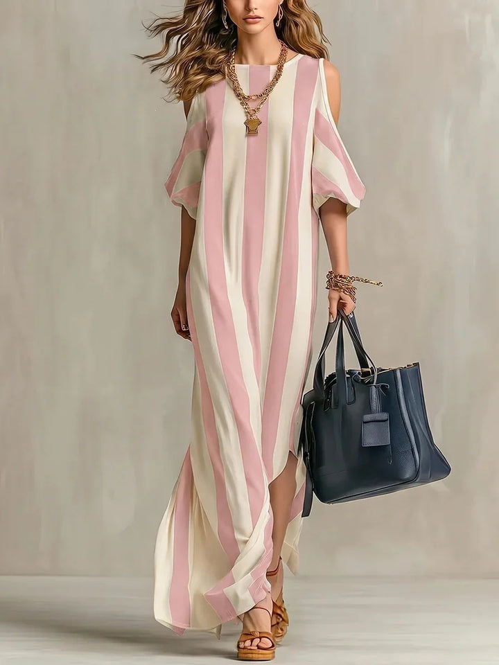 Sydney Off Shoulder Stripe Split Maxi Dress
