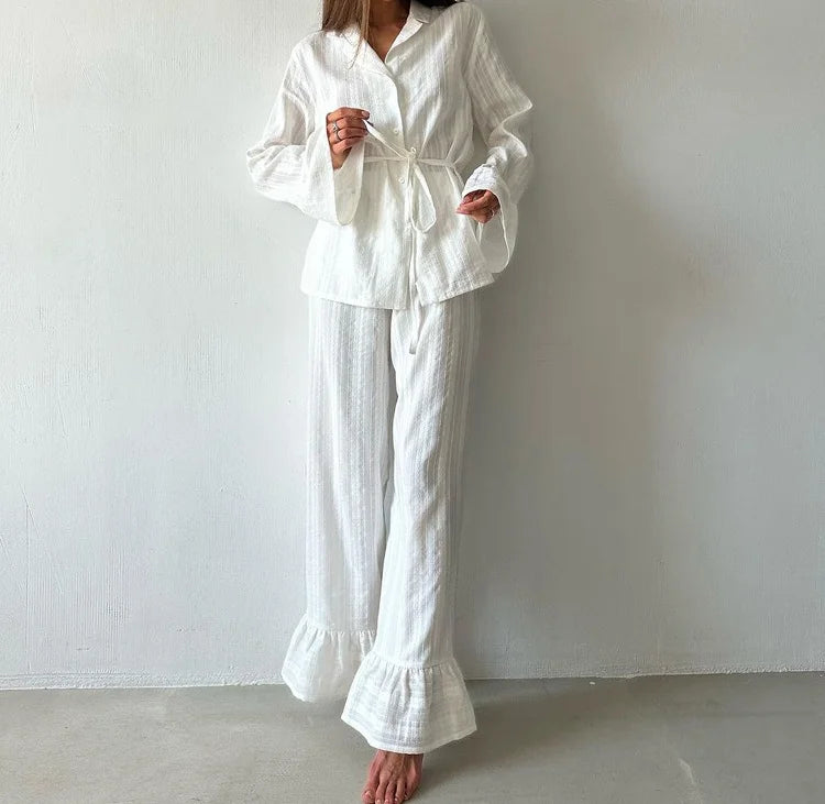 Caitlin Ruffle Trim Pajama Set