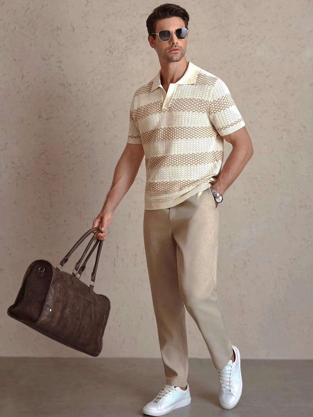 Brooks Striped Knit Polo Shirt