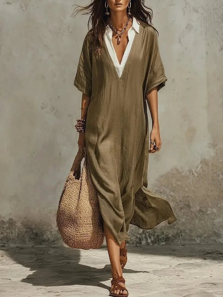 Chloe Bohemian Deep V Short Sleeve Maxi Dress