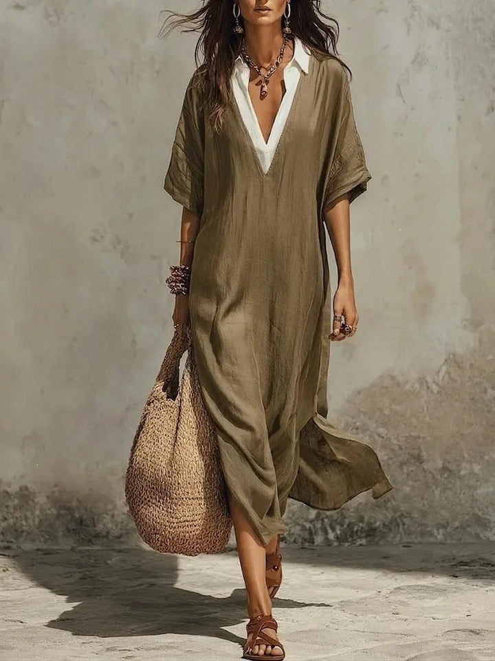 Chloe Bohemian Deep V Short Sleeve Maxi Dress