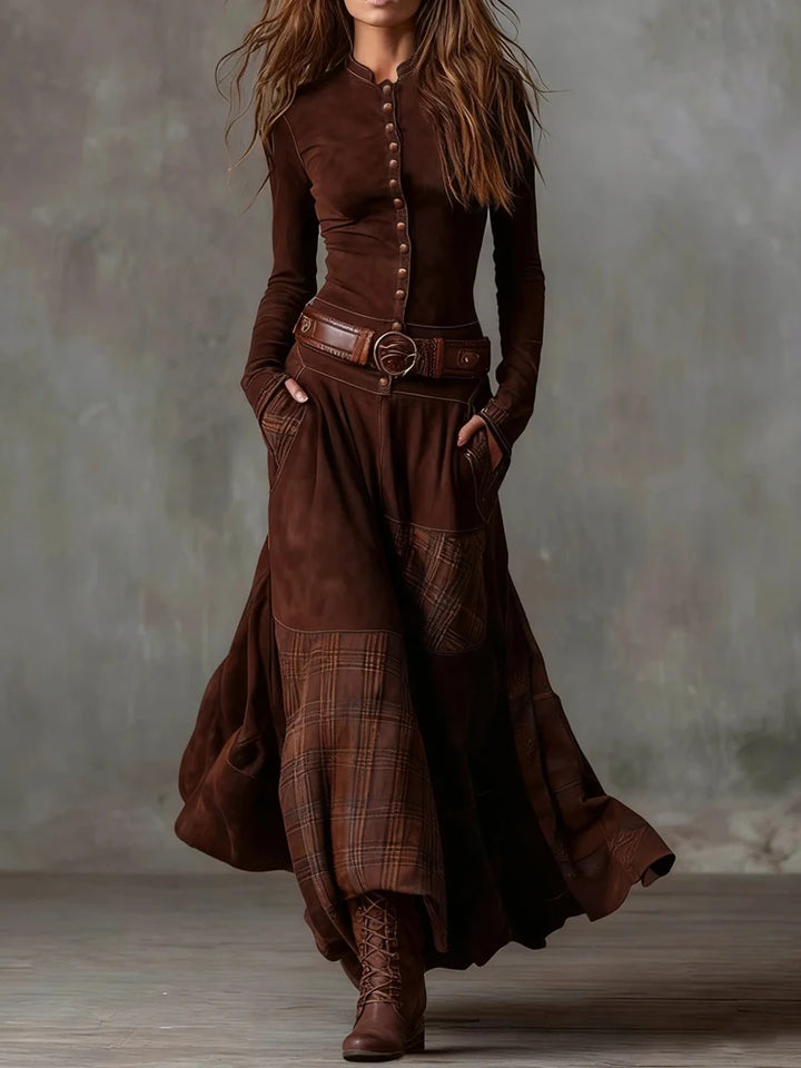 Theodora Vintage Plaid Maxi Dress