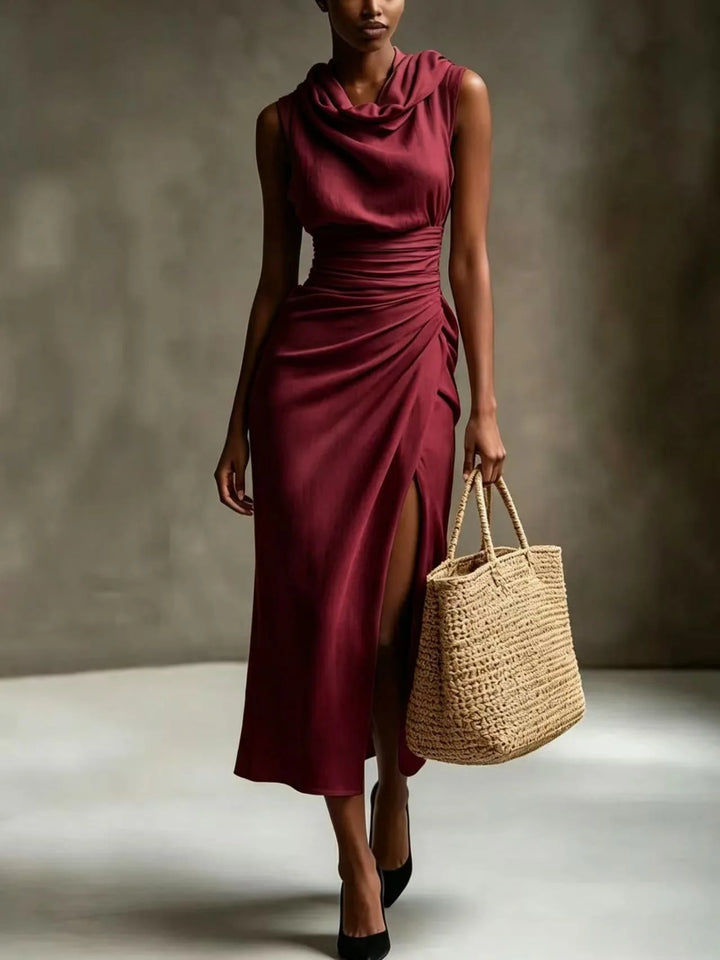 Atasha Ruched Scarf Neck Maxi Dress
