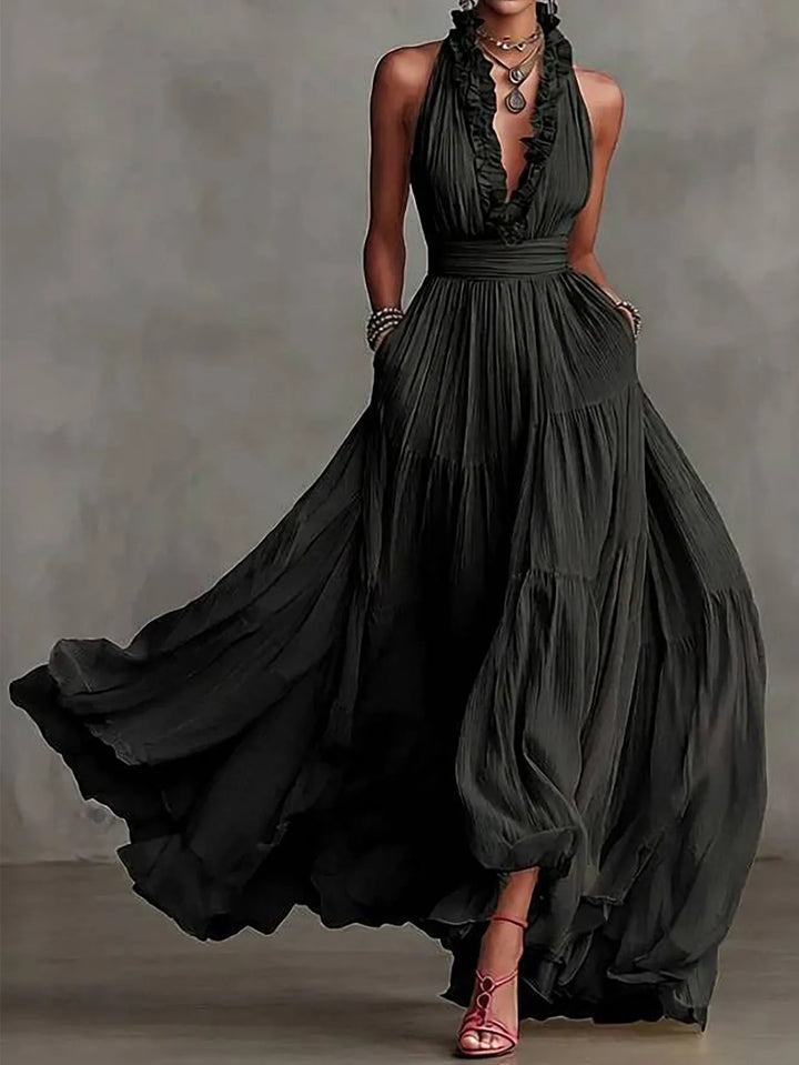 Brenda Ruffle Trim Evening Maxi Dress