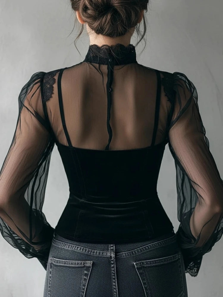 Amélie Velvet Lace Blouse