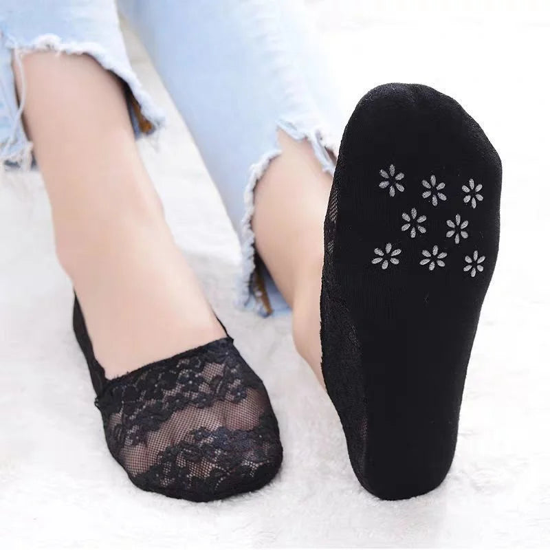 Ameile Cotton Floral Lace No-Show Socks