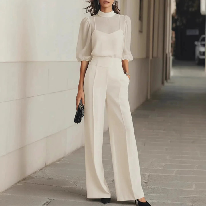Victoria Elegant Patchwork Long Sleeve Wide Leg Jumpsuit
