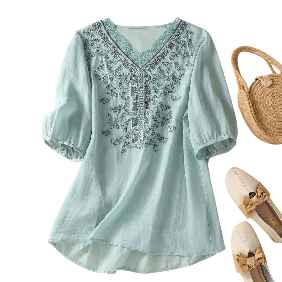 Linnea Embroidered V Neck Blouse