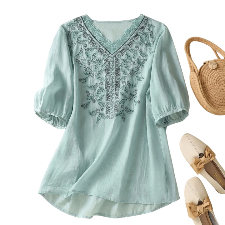 Linnea Embroidered V Neck Blouse
