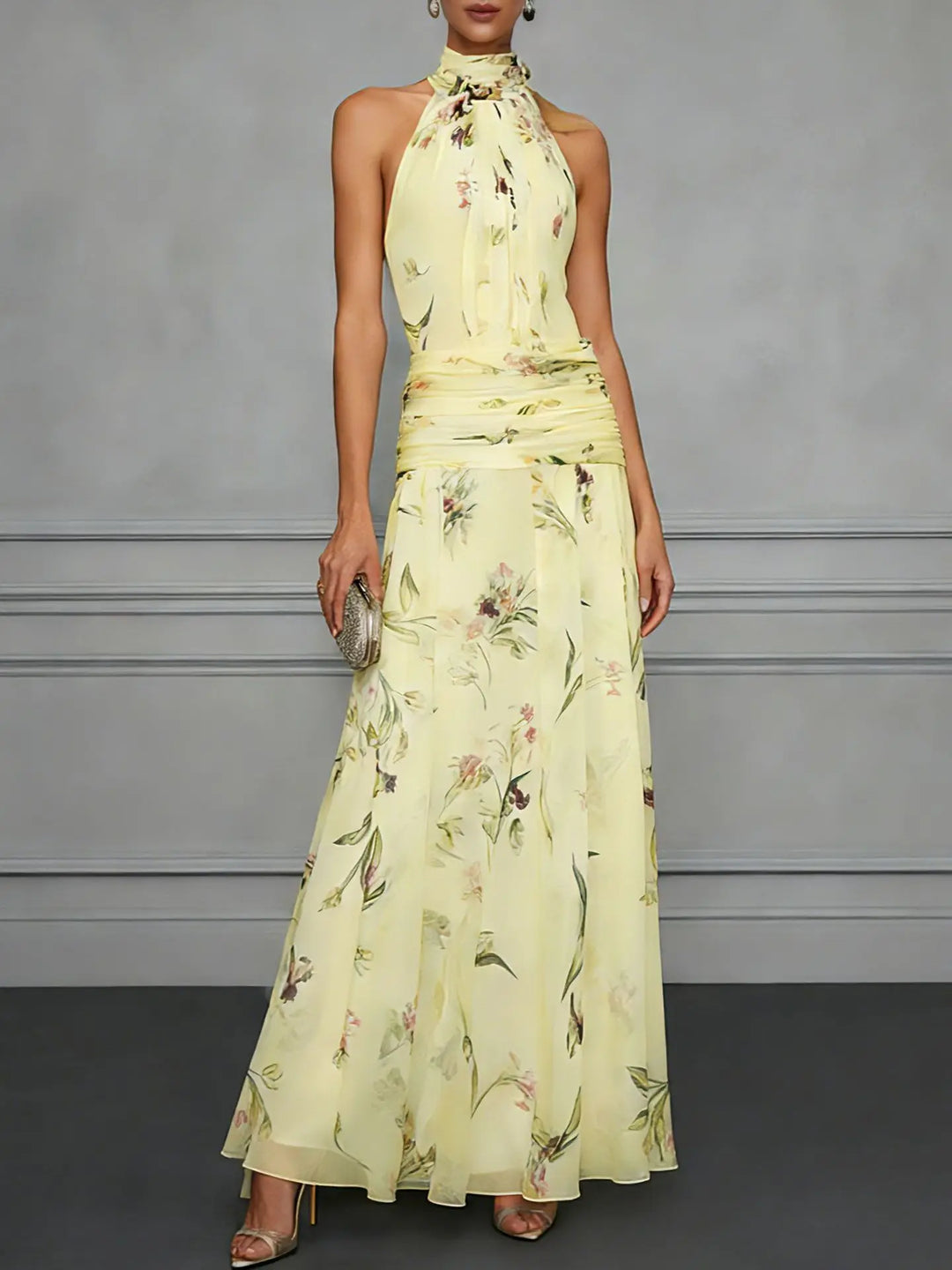 Jazlyn Floral Halter Wedding Guest Dress