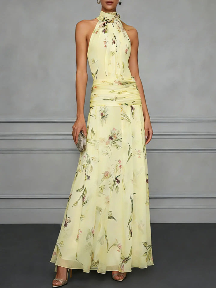 Jazlyn Floral Halter Wedding Guest Dress