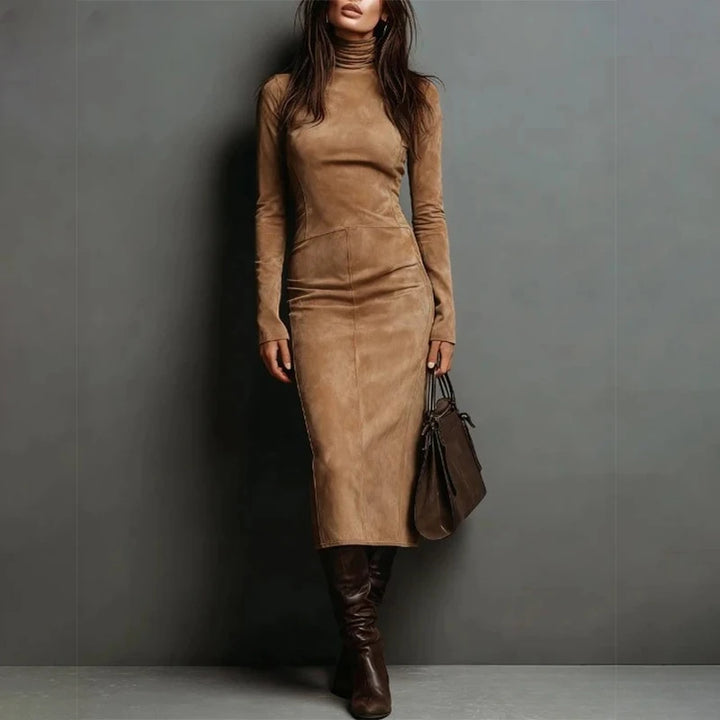Valeria Suede Turtleneck Midi Dress