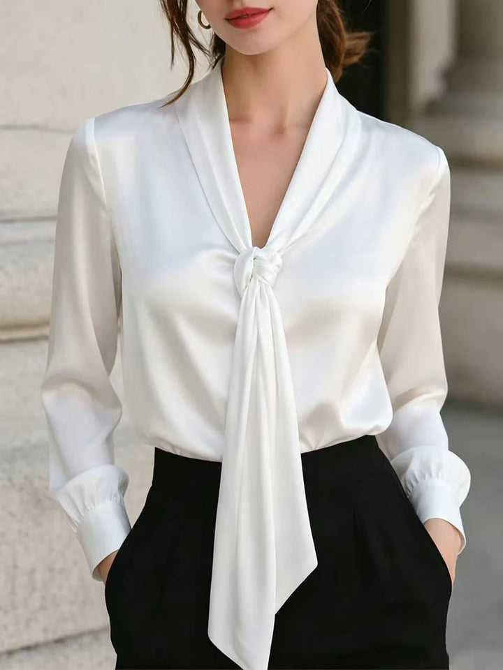 Elara Satin Tie Neck Blouse