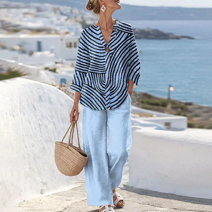 Zoey Printed Blouse and Trousers Set