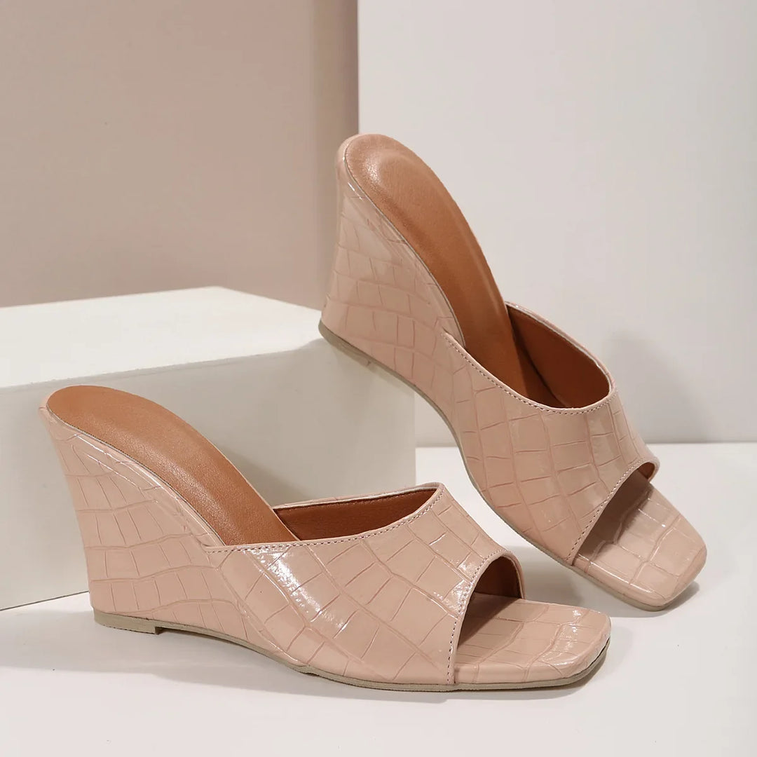 Monroe Leather Embossed Wedge Sandals