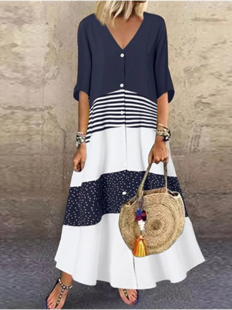 Savannah Color Blocked V Neck Maxi Dress
