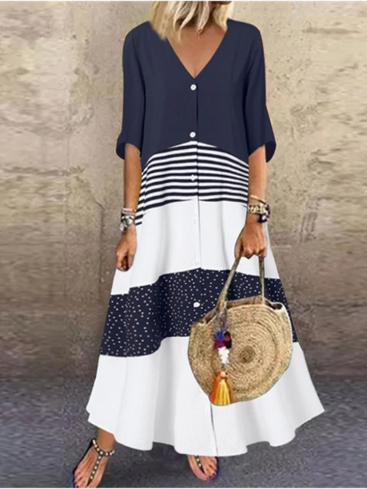 Savannah Color Blocked V Neck Maxi Dress