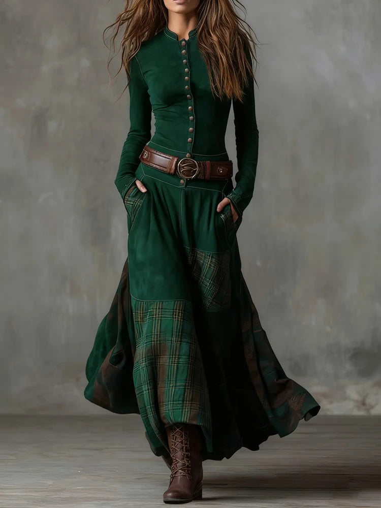 Theodora Vintage Plaid Maxi Dress