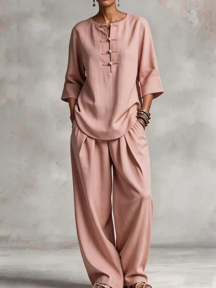 Angela Button Up Shirt Casual Trouser Set