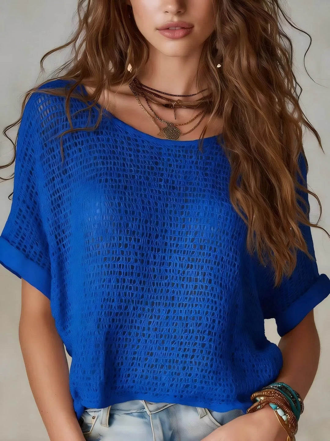 Delilah Breathable Short Sleeve Crochet Top