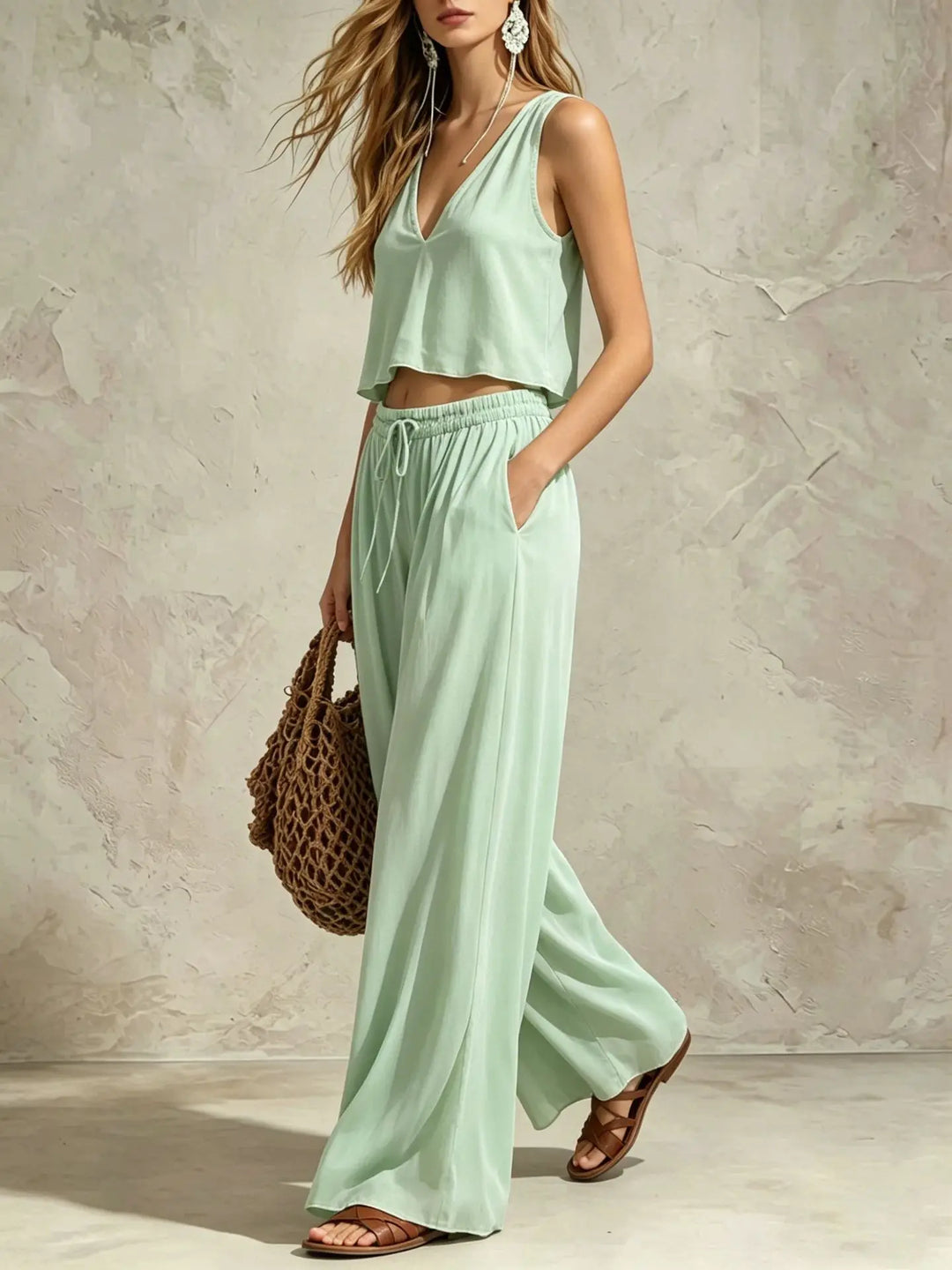 Heather Casual Summer Trouser Set