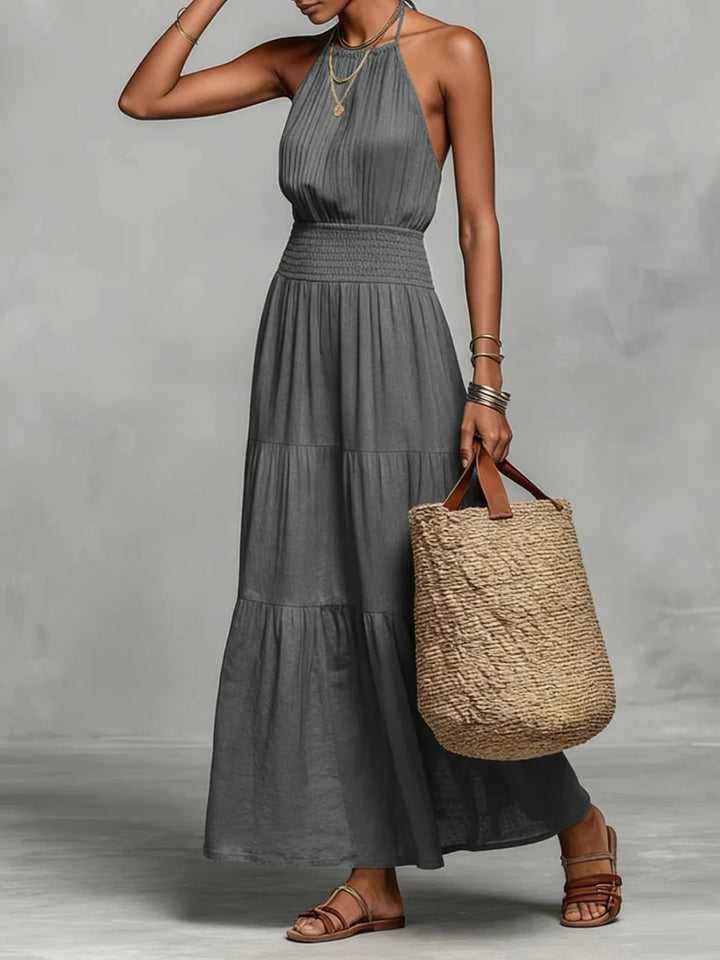 Chloe Bohemian Halter Neck Tiered Maxi Dress