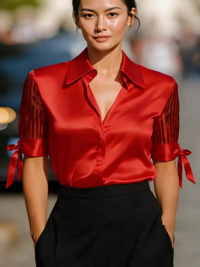 Denise Satin Turn Down Collar Shirt