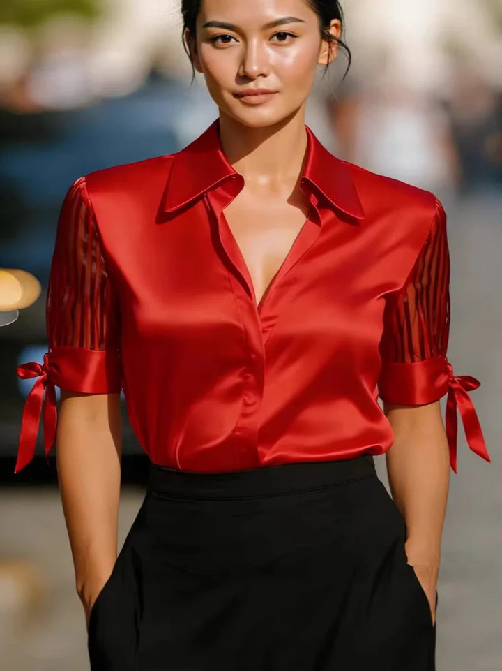 Denise Satin Turn Down Collar Shirt