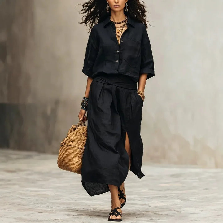 Carina Linen Shirt and Midi Skirt Set