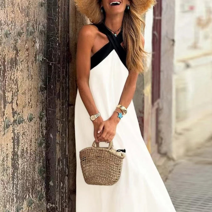 Valentina Contrast Halter Backless Maxi Dress