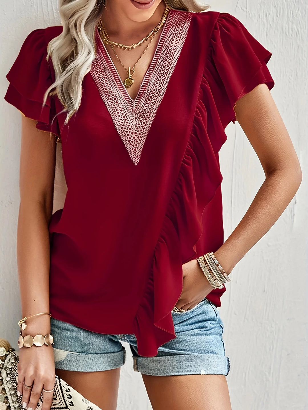 Brielle Relaxed V Neck Summer Blouse