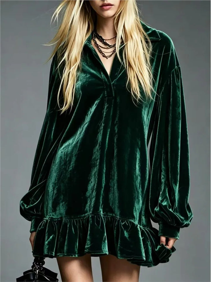 Violetta Velvet Ruffle Mini Dress