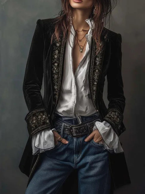 Vivienne Embroidered Velvet Blazer