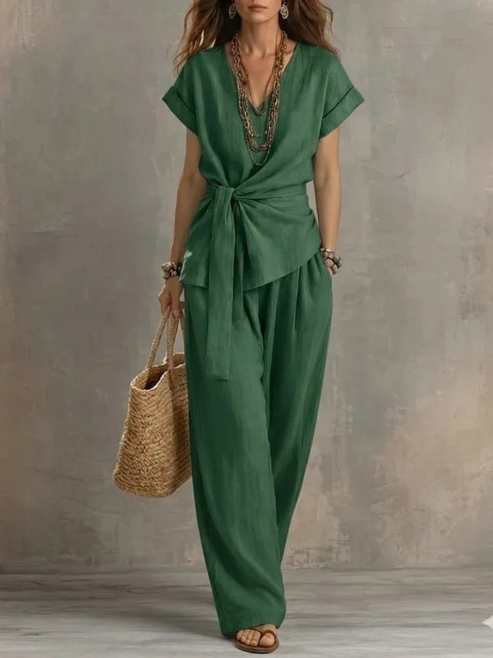Ainsley Relaxed Tie Waist V Neck Lounge Set