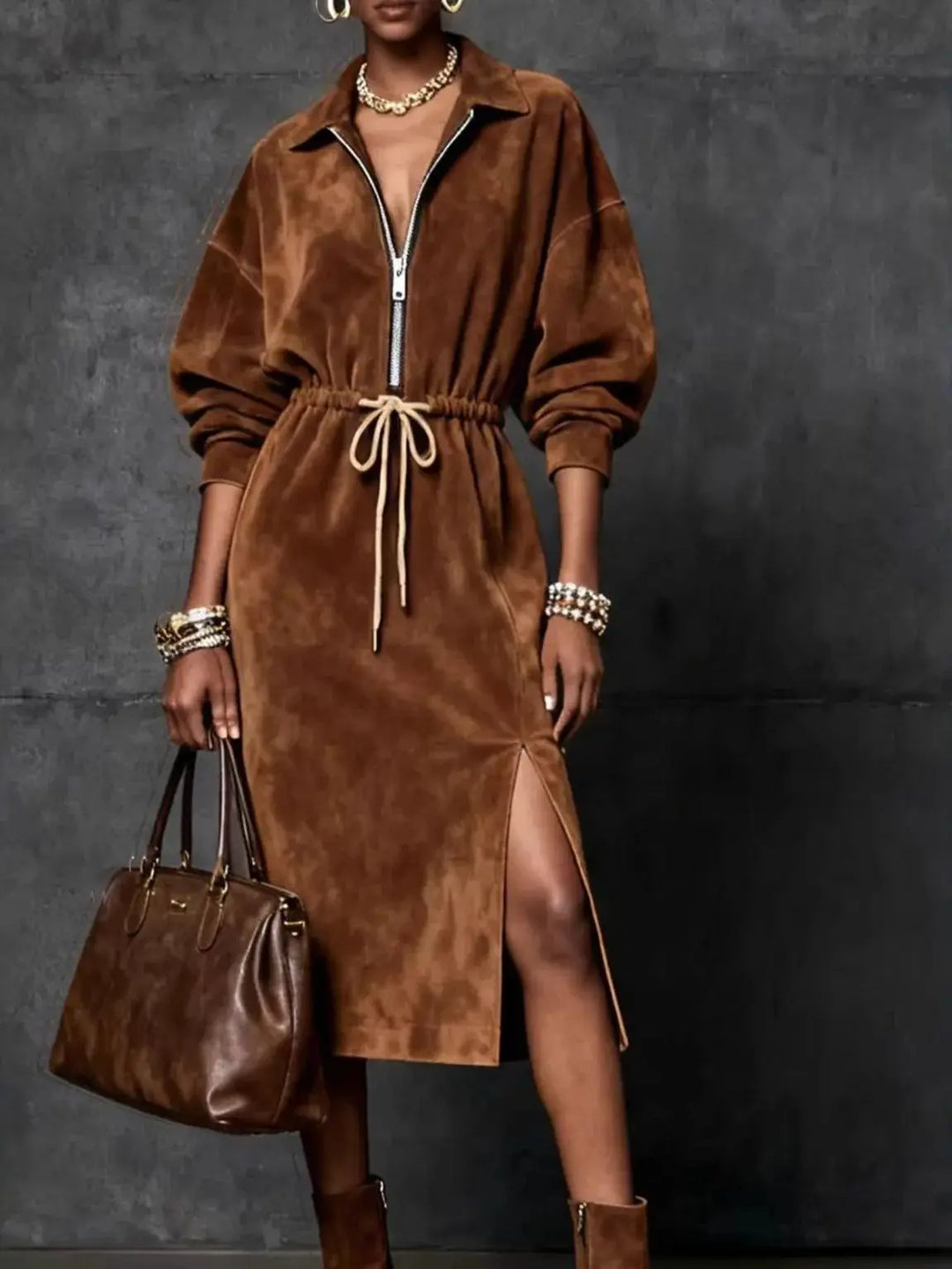 Adeline Adjustable Suede Maxi Dress