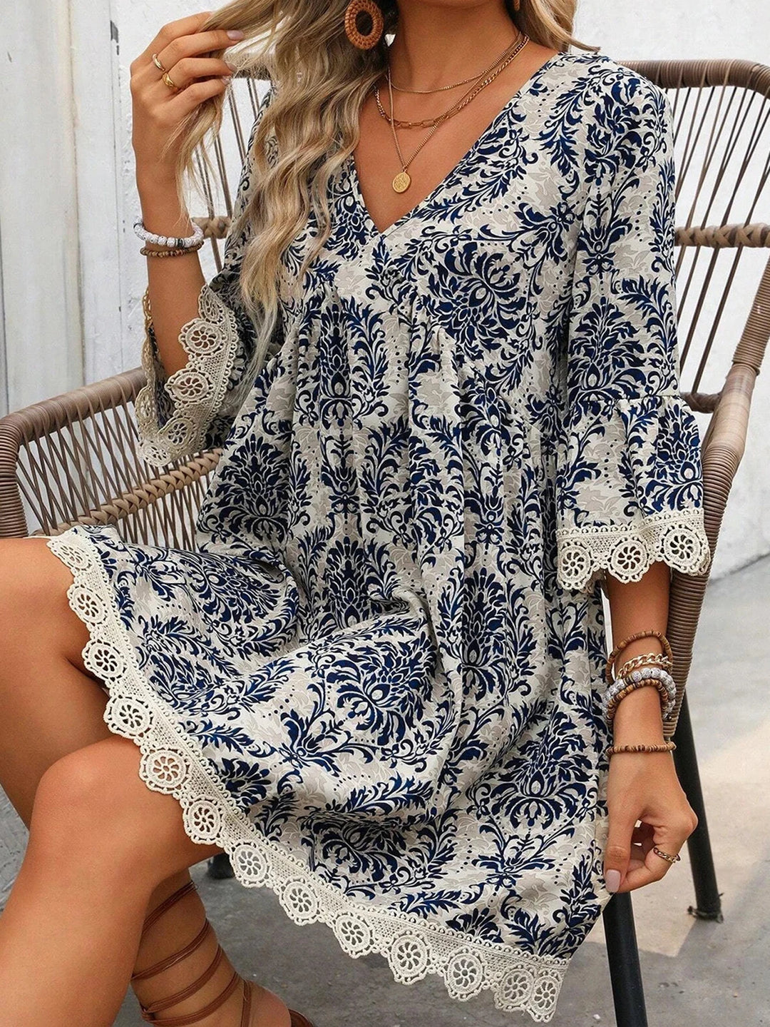 Daphne Bohemian Lace Mini Dress
