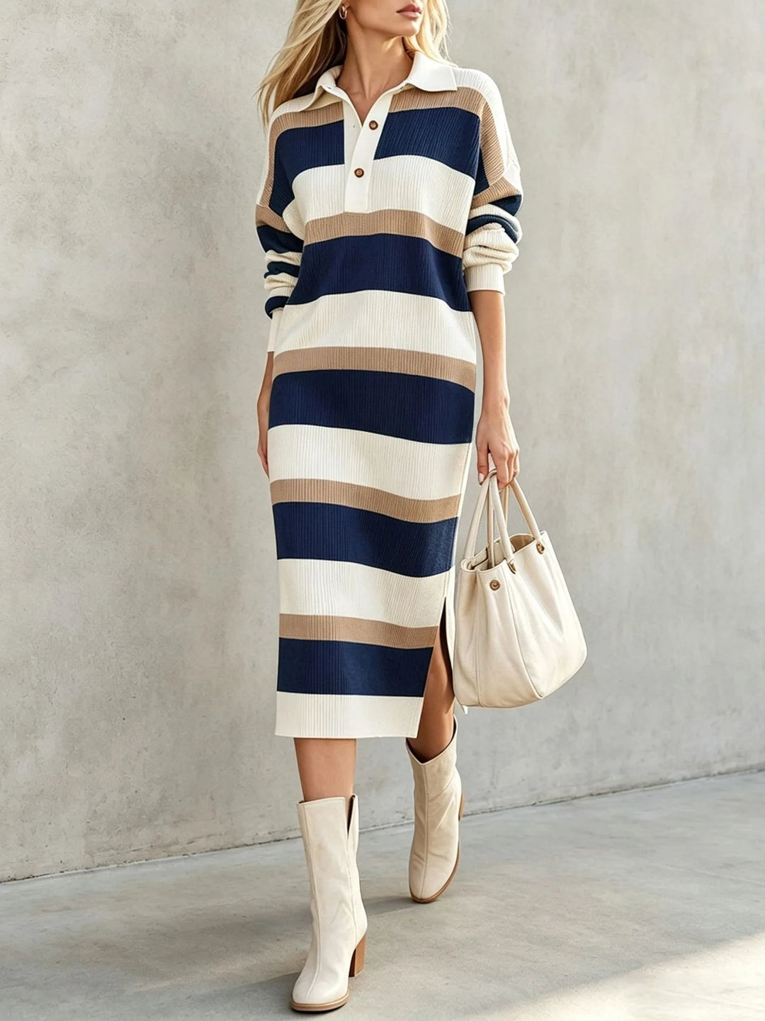 Clara Striped Polo Midi Dress