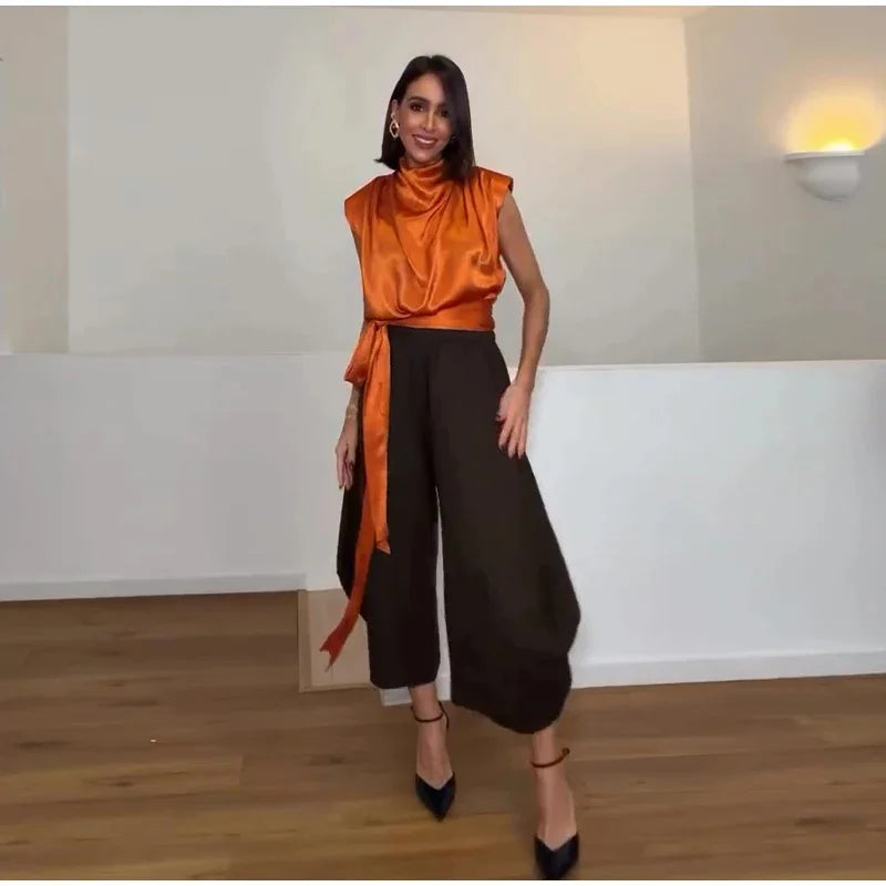 Avery Satin Tie-Waist Blouse
