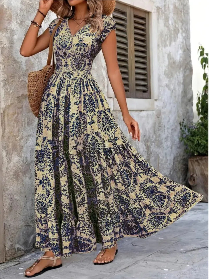 Fiona Elegant V Neck Bohemian Maxi Dress